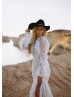 High Neck Ivory Lace Keyhole Back Wedding Dress